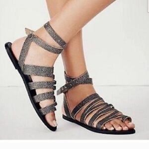 Free People Womens Gray Leather Sunever Gladiator Sandals 37